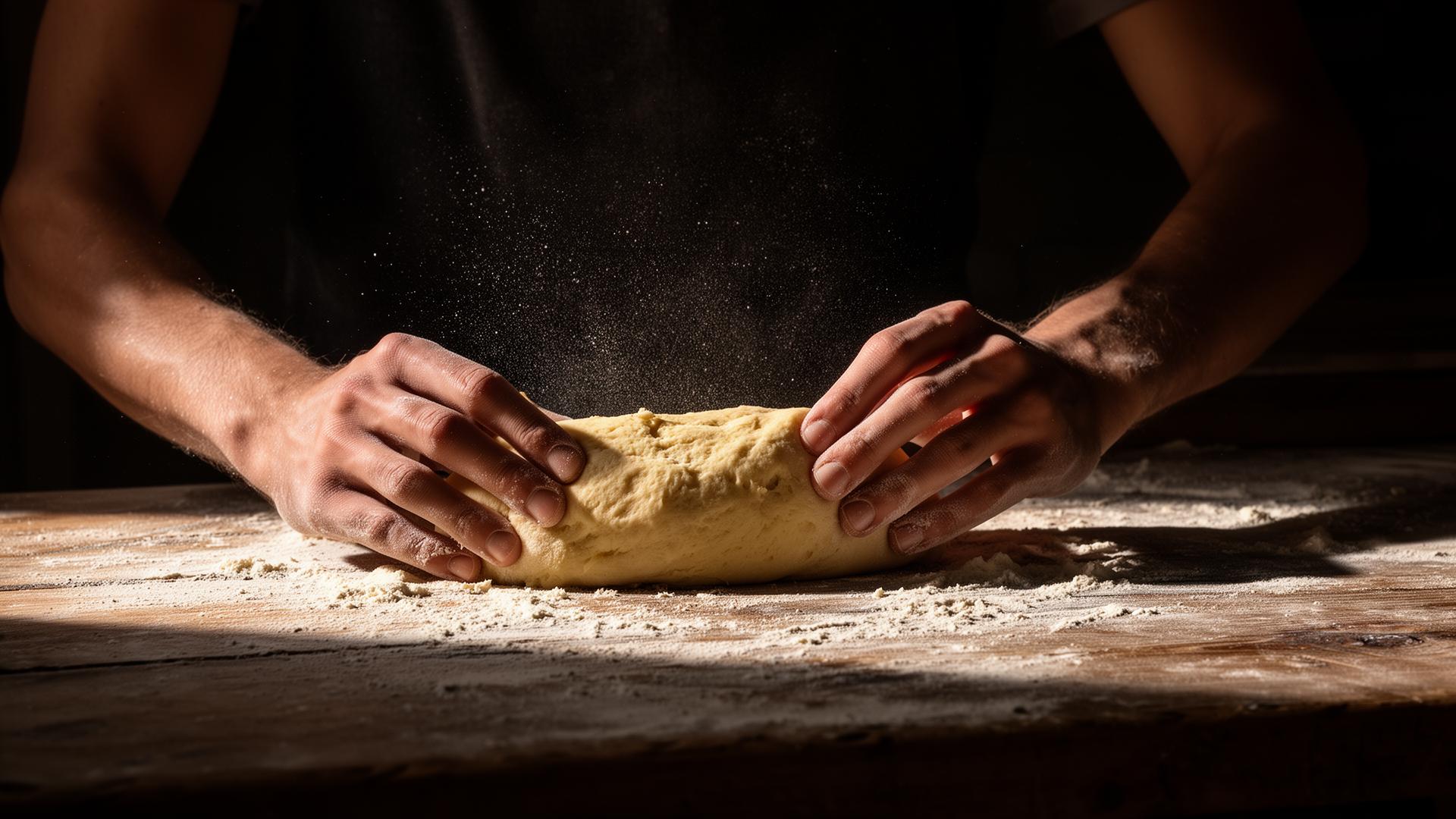 Baker shaping dough by hand
